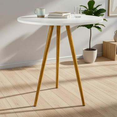 Imagem de Mesa Tripé Redonda Pés em Madeira para Sala de Jantar Cozinha Mesa Decorativa Moderna(Branco)