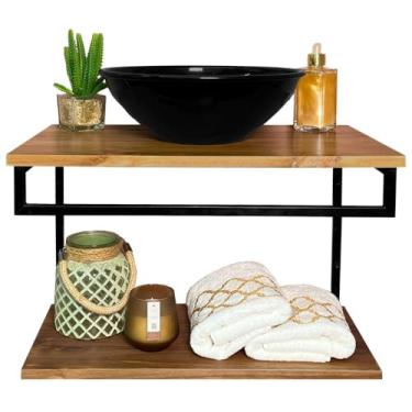 Imagem de Bancada Suspensa Em Madeira e Ferro Para Banheiro Com Cuba Preta