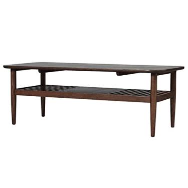 Imagem de Mesa de centro de duas camadas, mesa de centro de madeira com função de armazenamento, mesa de centro de madeira para sala de estar com prateleiras, mesa de quarto (B)