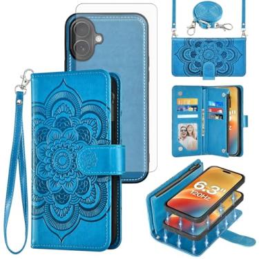 Imagem de Asuwish Capa de celular para iPhone 17 6,3 polegadas com zíper carteira destacável com protetor de tela de vidro temperado alça transversal flor flip porta-cartão TPU i Phone17 i17 17 capa feminina