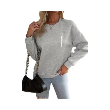 Imagem de Moletom Feminino Casual Com Estampa De Coração, Manga Longa, Gola Redo