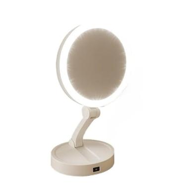 Imagem de Espelho Com De Mesa Com Aumento 10x Led Luz Dobravel Maquiagem Usb Organizador Beleza(Espelho Led + Gaveta)