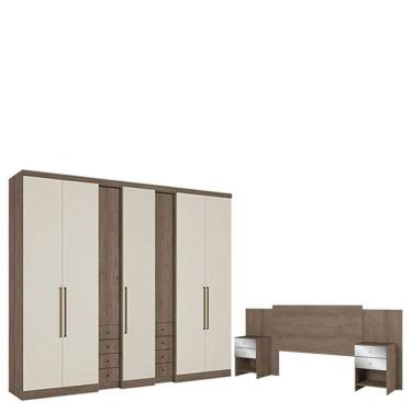 Imagem de Guarda Roupa Casal Absolut Clear 7 Portas Rustic Off White E Cabeceira Com Mesas De Cabeceira Formosa Glass Rustic -thb