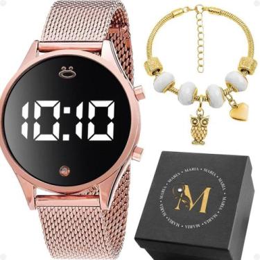 Imagem de Relogio Aço Banhado Inox Rose Led Digital + Pulseira + Caixa original 