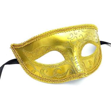 Imagem de Máscara de meia face veneziana Glitter Gold Trim Swirl Des PVC - yiwei