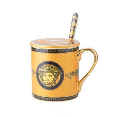 Imagem de Caneca de cerâmica de luxo inspirada em Versace 350 ml com tampa e col