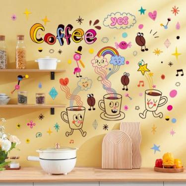 Imagem de Adesivos de parede Whimsical Coffee Cups PVC 29.5x29.5cm Kitchen - yiw