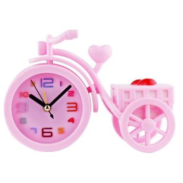 Imagem de Despertador em forma de bicicleta rosa criativa para crianças e estuda