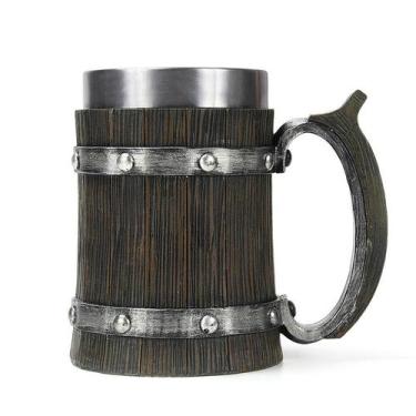 Imagem de Caneca Ceramic Barrel Viking-Inspired 350ml com aço inoxidável - yiwei