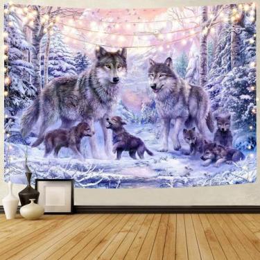 Imagem de Tapeçaria para pendurar na parede Winter Snow Forest Wolf Family 150x1