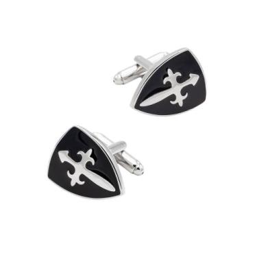 Imagem de Cufflinks Crusader Shield Black Enamel, elegante para homens - yiweisa