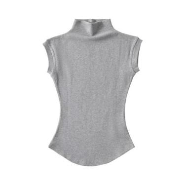 Imagem de Camisetas Sem Mangas De Gola Alta Slim Fit Para Mulheres, Moda Casual 