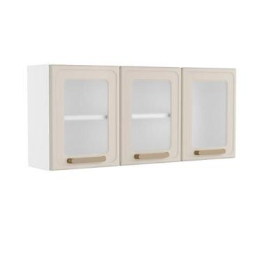 Imagem de Armário Aéreo Cozinha Aço 3 Portas Vid Essência Bertolini, Areia/Branc