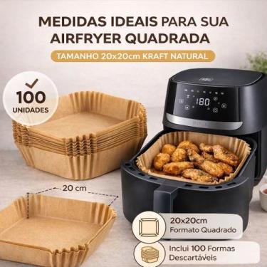 Imagem de Kit 100 Formas Airfryer De Papel Antiaderente Quadrada 20x20 - Forro p