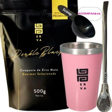 Imagem de Kit Tereré Black Erva Mate 500g+ Copo Alumínio Térmico ROSA + Bomba Tr