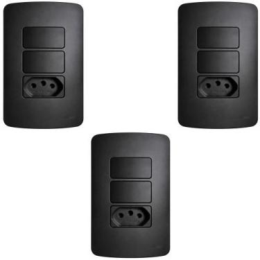Imagem de 3 CONJUNTO 1 TOMADAS E 2 INTERRUPTOR SIMPLES 10a MARGIRIUS LINHA B3 PR
