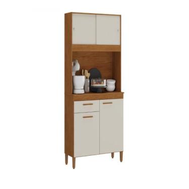 Imagem de Kit Cozinha Ceara 4 Portas 1 Gavetas Nogueira Madeira Natura Off White