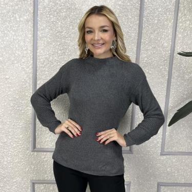 Imagem de Blusa Feminina Tricô Manga Longa Crochê Macia Look Moderno Inverno Cas