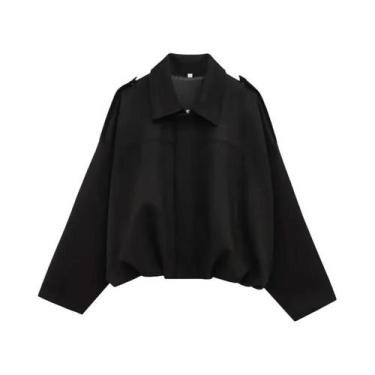 Imagem de Jaqueta Bomber Feminina Oversize De Camurça Cropped Com Zíper E Manga 