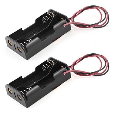 Imagem de GFORTUN 2 peças de plástico preto 2 x 1,5V AA caixa de bateria suporte de celular clipe de mola chumbo de arame