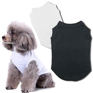 Imagem de Camisetas para cachorro Chol&Vivi roupas em branco, 2 peças de camisetas para cães, modelagem justa, tamanho pequeno, extrapequeno, médio, grande, extragrande, gato de cachorro, camisetas de algodão macias e respiráveisChol&Vivi 14" Chest 5346906864