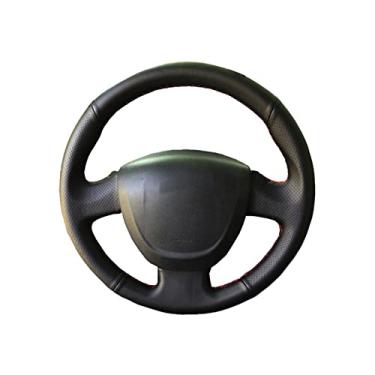 Imagem de JEZOE Capa de volante de carro costurada à mão em couro preto faça você mesmo, adequada para Lada Granta 2011 2012 2013 2014 2015 2016 2017-2018