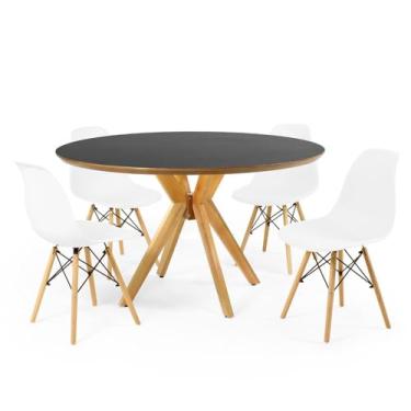 Imagem de Conjunto Mesa de Jantar Redonda Marci Premium Preta 120cm com 4 Cadeiras Eames Eiffel - Branco