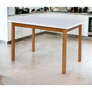 Imagem de Mesa De Jantar Elisa 120cm Branco Pés Em Madeira Pinus