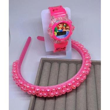 Imagem de Kit Relógio Infantil Meninas Digital Led Pisca Luz Led Toca Musica Pri