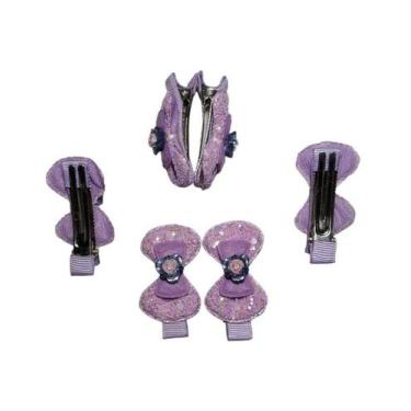 Imagem de  presilha laço infantil p/ cabelo meninas bico de pato lilas - Black W