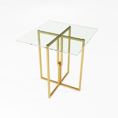 Imagem de Mesa Quadrada Industrial 70cm Dourada Tampo Vidro Temperado - Don Cast