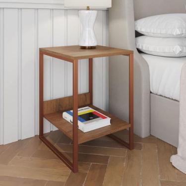 Imagem de Mesa Cabeceira Lateral de Cama Industrial Amêndoa Tókio Base Cobre  - 