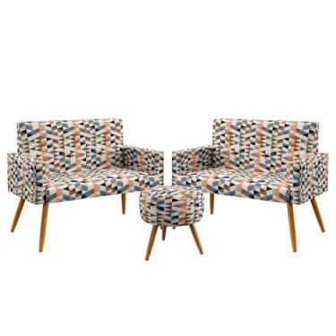 Imagem de Kit 2 Poltronas Namoradeira Vega e Puff Solar Sued Estampado Laranja A