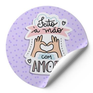 Imagem de 120 Etiquetas Adesivas Redondas Feito A Mão Com Amor Impressão De Alta