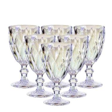 Imagem de Jogo 6 Taças Vinho e Água Diamond Vidro Furta Cor 340ml - Vivaflor Dec