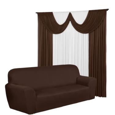 Imagem de Kit Sala Cortina 2 Metros Paris + Capa 4 Lugares Coladinha Spandex - D