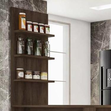 Imagem de Painel de Cozinha 3 Prateleiras Suprema Luciane Móveis, Nogueira Doura