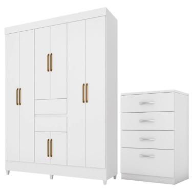Imagem de Kit Guarda Roupa Casal Com Espelho 8 Portas Munique Cômoda Astral