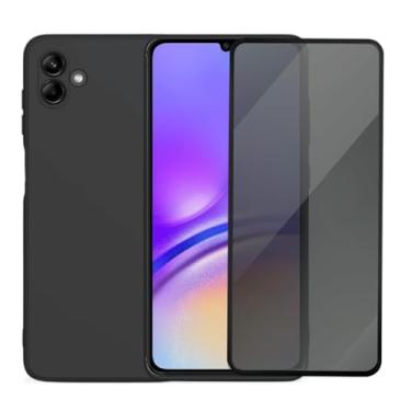 Imagem de Capa Aveludada e Película de Privacidade 3D Compatível Samsung Galaxy A05 Capinha Preta Premium e Película Anti-Espião