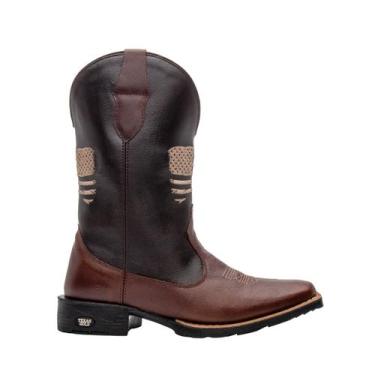 Imagem de Bota Texana Country Masculina Texas Gold EUA Couro Café Bordado Bico Q