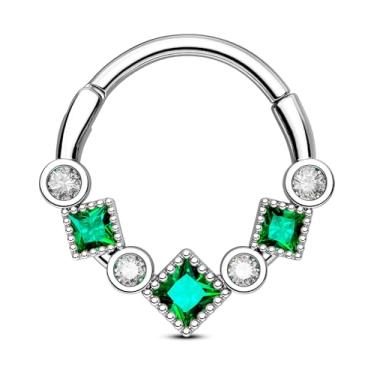 Imagem de OUFER Anéis de septo 16G, joia de piercing de septo CZ verde, joia de septo de aço cirúrgico 316L, segmento articulado Daith Helix cartilagem brincos para mulheres