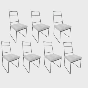 Imagem de Kit 07 Cadeiras Sala de Jantar Escritório Office Stark Industrial Ferro Prata Suede Branco - Ahz Móveis