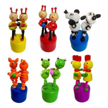 Imagem de 6 Brinquedo Pedagógico Educativo Em Madeira Fantoche Animais - PERNA M