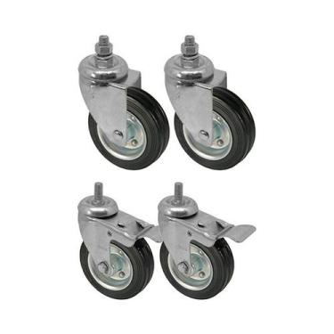 Imagem de Kit 4 un roda rodízio rosca giratório trava borracha 3 poleg - AJAX