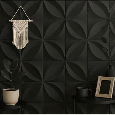 Imagem de Placa 3D Pétala em PVC 25x25cm - MF Decoração, Preto