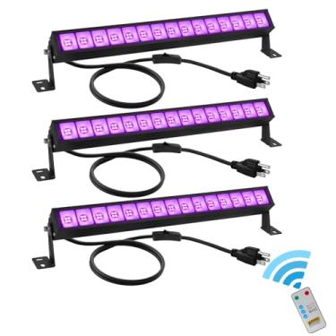 Imagem de uwiner Barra De Luz Led Preta 38 W Com Controle Remoto E Interruptor, Plugue Para Barras Negra, Cabo 1,6 M, Festa Luzes, Halloween, Quarto, Pôster Fluorescente, 3 Unidades