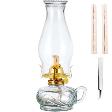 Imagem de swsce Lamparina Rústica A Óleo Para Uso Interno, Querosene Grande Com Cabo, 2 Pavios E 1 Pinça, Iluminação De Emergência Residencial Vintage Em Vidro Antifuracão (Transparente)