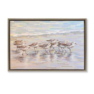 Imagem de Stupell Industries Follow Me Sandpiper Painting Brown Framed Floater Canvas Wall Art Design por Linda Sperruzzi, 78 x 53 cm