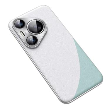 Imagem de HAO RIYLN Capa de couro para Huawei Pura 70 Ultra/70 Pro +/70 Pro/70, capa de telefone com proteção de lente de metal, fina, à prova de choque, leve e fina, verde, 70 Pro