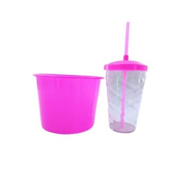 Imagem de 34 Kits Cineminha Balde 1,5 Litros +copo Twister 500ml (transparente com TAMPA Pink)